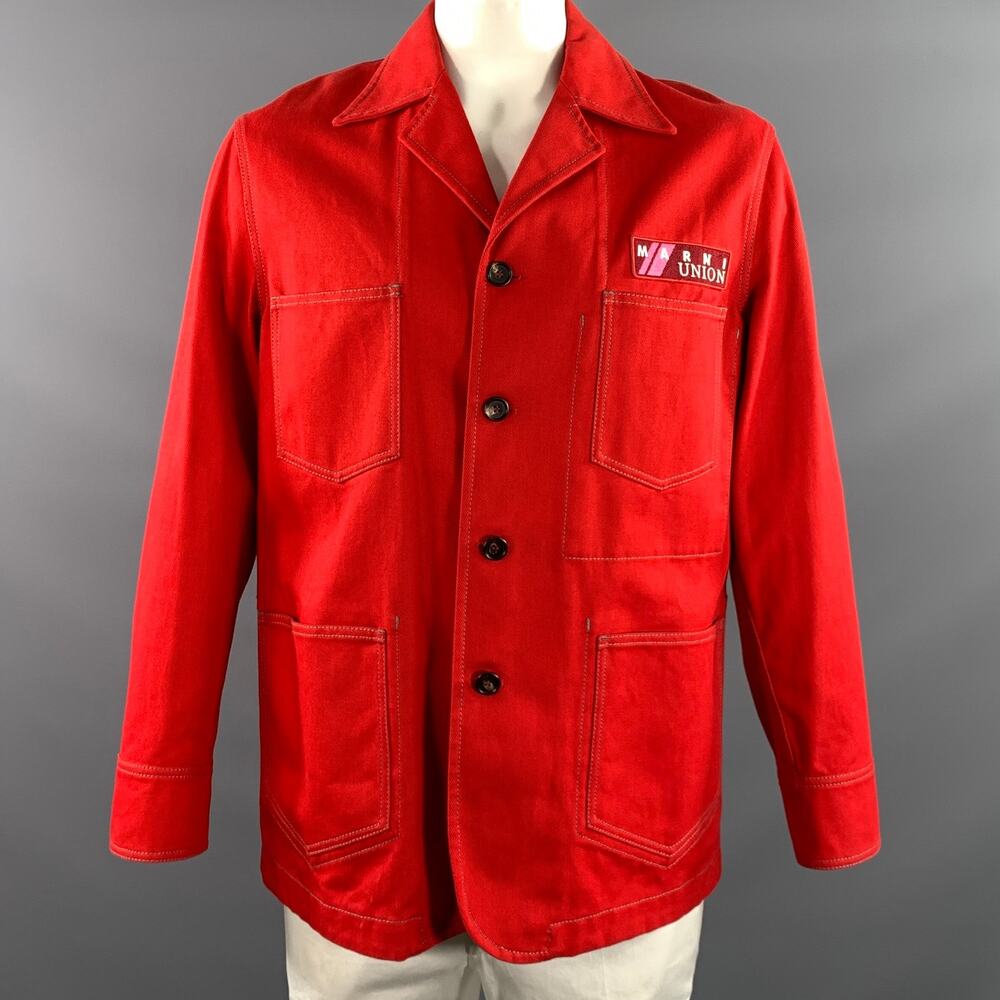 MARNI Size 40 Red Cotton Peak Lapel Jacket
